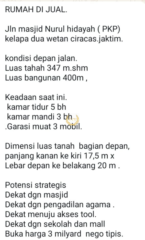 Rumah di Ciracas Jakarta Timur - View 7